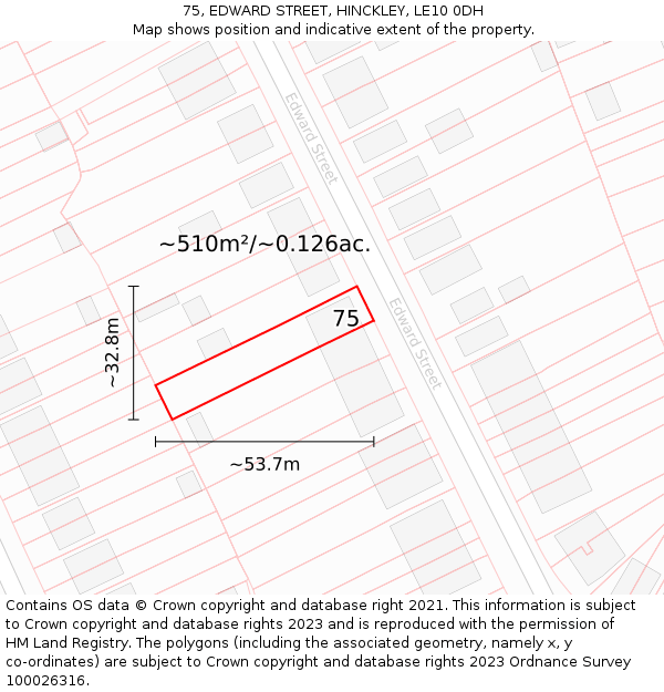 75, EDWARD STREET, HINCKLEY, LE10 0DH: Plot and title map