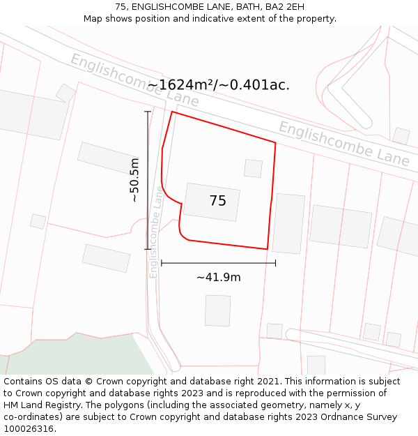 75, ENGLISHCOMBE LANE, BATH, BA2 2EH: Plot and title map