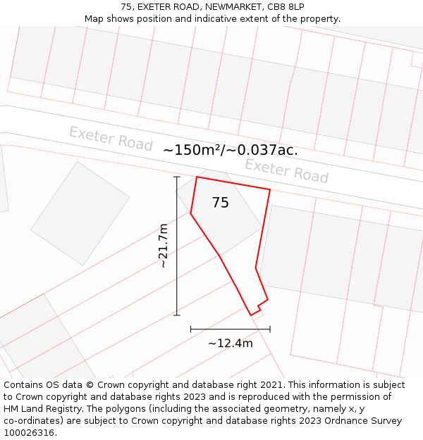 75, EXETER ROAD, NEWMARKET, CB8 8LP: Plot and title map