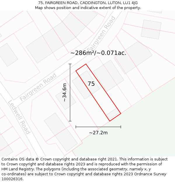 75, FAIRGREEN ROAD, CADDINGTON, LUTON, LU1 4JG: Plot and title map