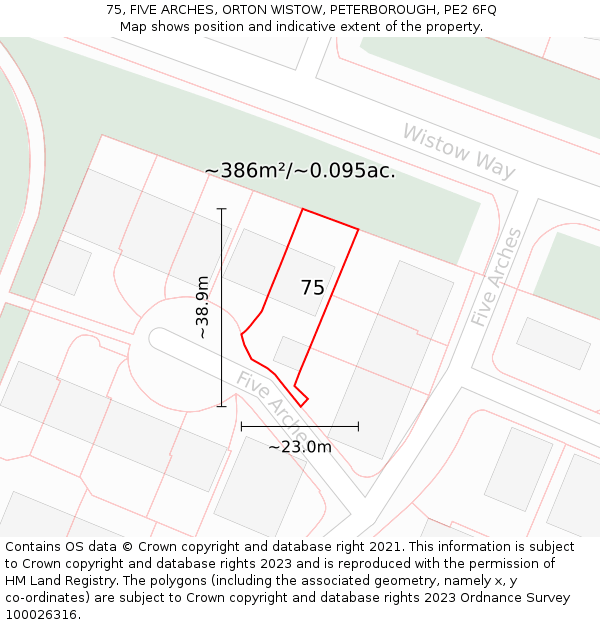 75, FIVE ARCHES, ORTON WISTOW, PETERBOROUGH, PE2 6FQ: Plot and title map