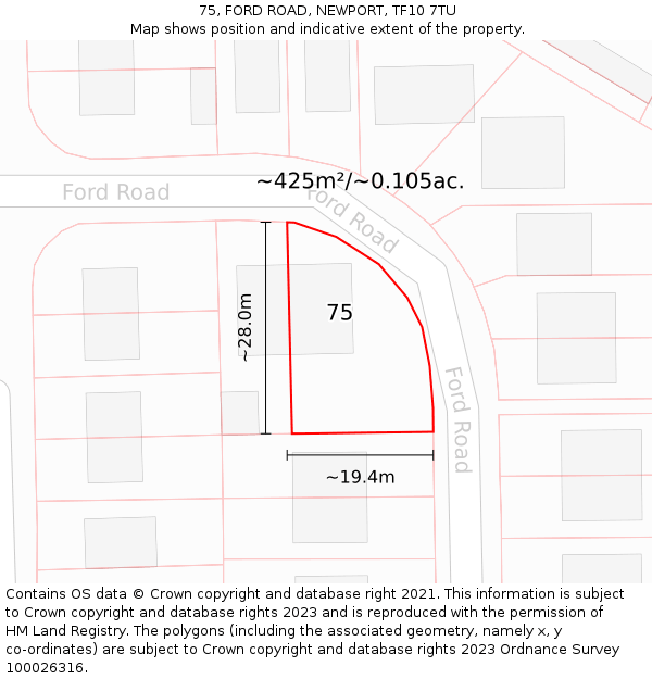 75, FORD ROAD, NEWPORT, TF10 7TU: Plot and title map