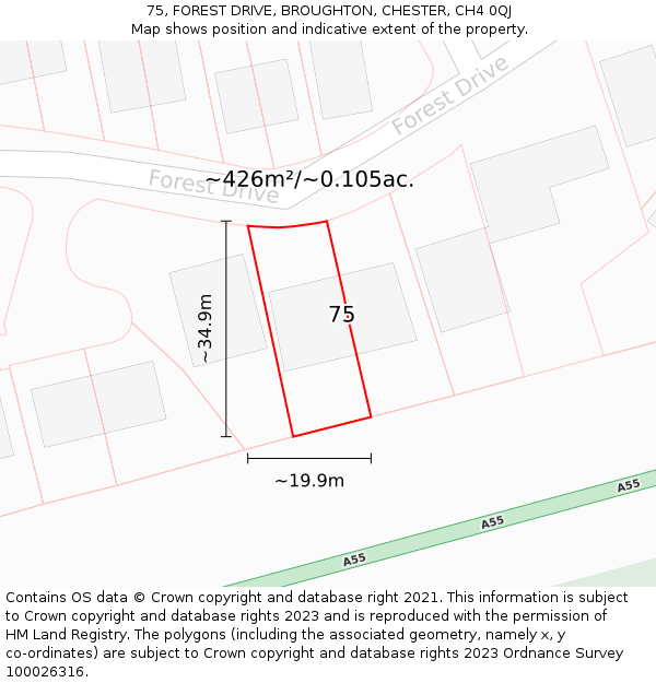 75, FOREST DRIVE, BROUGHTON, CHESTER, CH4 0QJ: Plot and title map