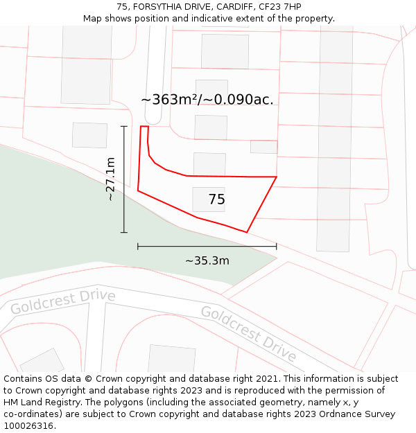 75, FORSYTHIA DRIVE, CARDIFF, CF23 7HP: Plot and title map