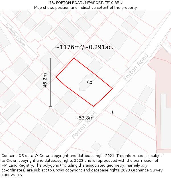 75, FORTON ROAD, NEWPORT, TF10 8BU: Plot and title map