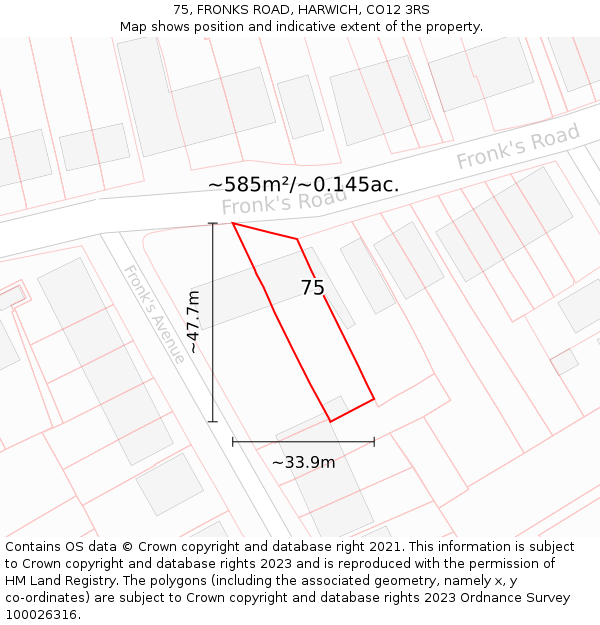 75, FRONKS ROAD, HARWICH, CO12 3RS: Plot and title map