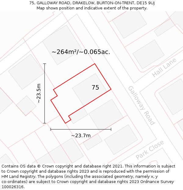 75, GALLOWAY ROAD, DRAKELOW, BURTON-ON-TRENT, DE15 9UJ: Plot and title map