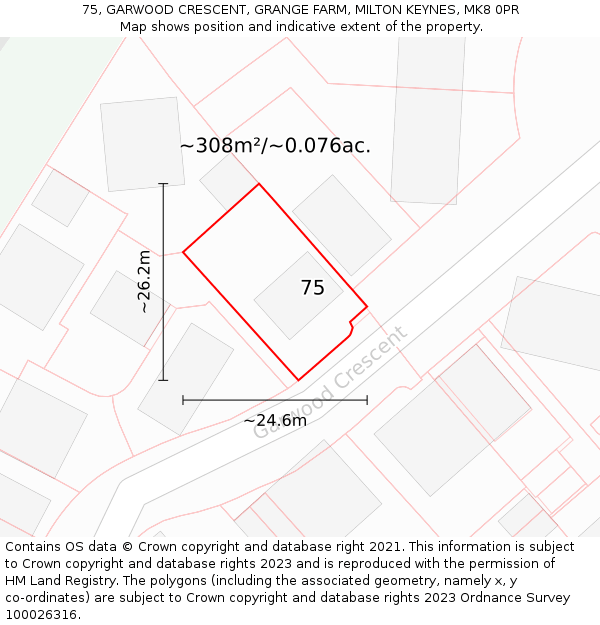 75, GARWOOD CRESCENT, GRANGE FARM, MILTON KEYNES, MK8 0PR: Plot and title map