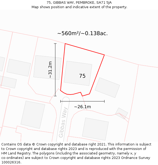 75, GIBBAS WAY, PEMBROKE, SA71 5JA: Plot and title map