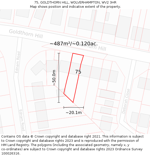 75, GOLDTHORN HILL, WOLVERHAMPTON, WV2 3HR: Plot and title map