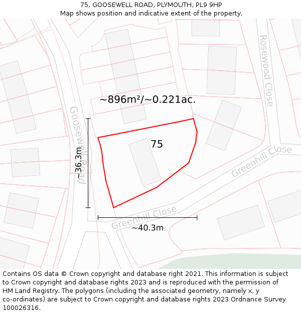 75, GOOSEWELL ROAD, PLYMOUTH, PL9 9HP: Plot and title map