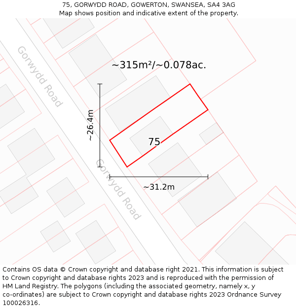 75, GORWYDD ROAD, GOWERTON, SWANSEA, SA4 3AG: Plot and title map