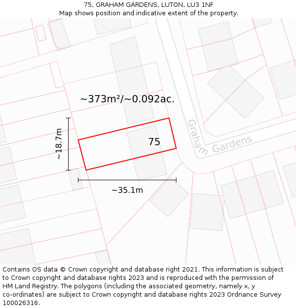 75, GRAHAM GARDENS, LUTON, LU3 1NF: Plot and title map