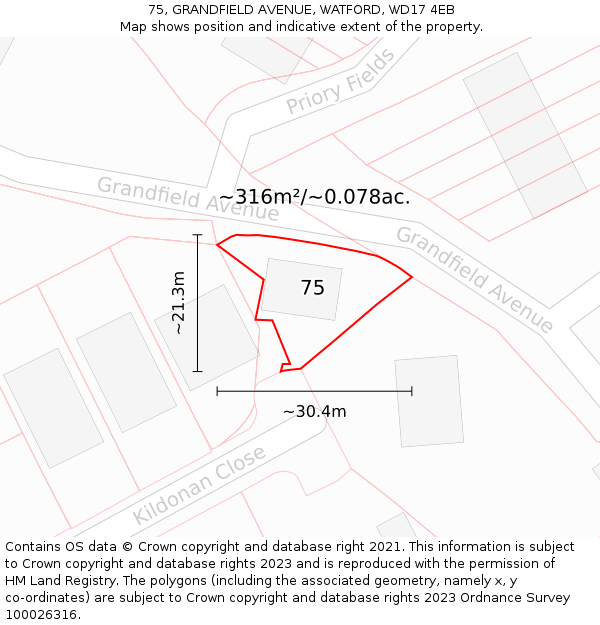 75, GRANDFIELD AVENUE, WATFORD, WD17 4EB: Plot and title map