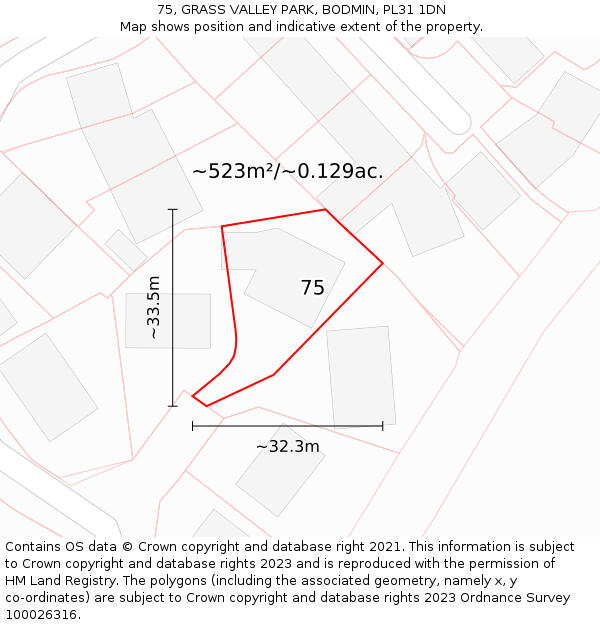 75, GRASS VALLEY PARK, BODMIN, PL31 1DN: Plot and title map