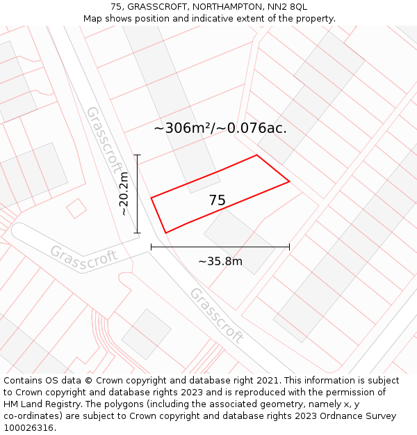 75, GRASSCROFT, NORTHAMPTON, NN2 8QL: Plot and title map