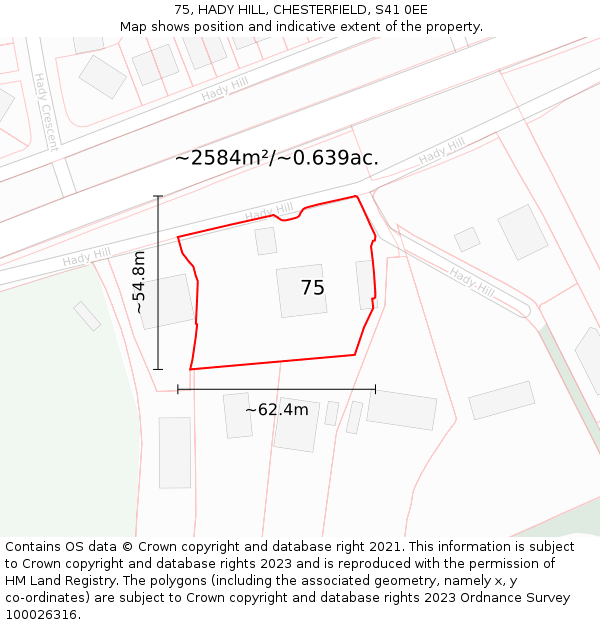 75, HADY HILL, CHESTERFIELD, S41 0EE: Plot and title map