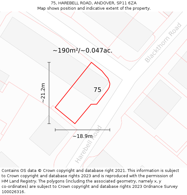 75, HAREBELL ROAD, ANDOVER, SP11 6ZA: Plot and title map