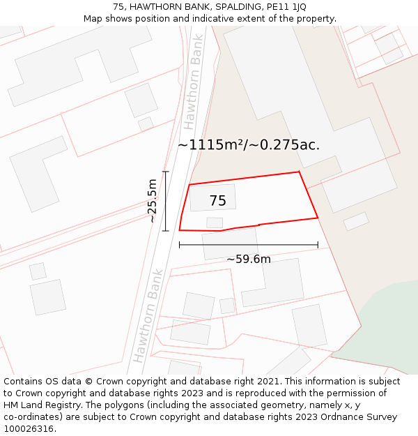 75, HAWTHORN BANK, SPALDING, PE11 1JQ: Plot and title map