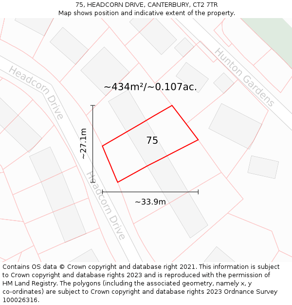 75, HEADCORN DRIVE, CANTERBURY, CT2 7TR: Plot and title map