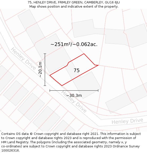 75, HENLEY DRIVE, FRIMLEY GREEN, CAMBERLEY, GU16 6JU: Plot and title map