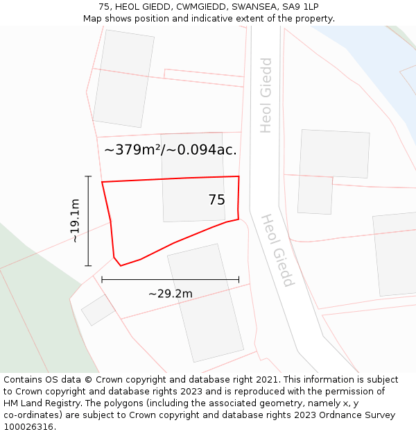 75, HEOL GIEDD, CWMGIEDD, SWANSEA, SA9 1LP: Plot and title map