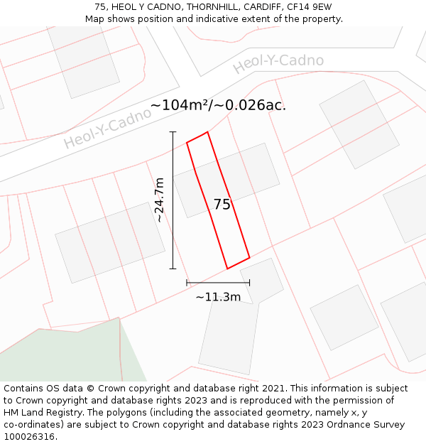 75, HEOL Y CADNO, THORNHILL, CARDIFF, CF14 9EW: Plot and title map