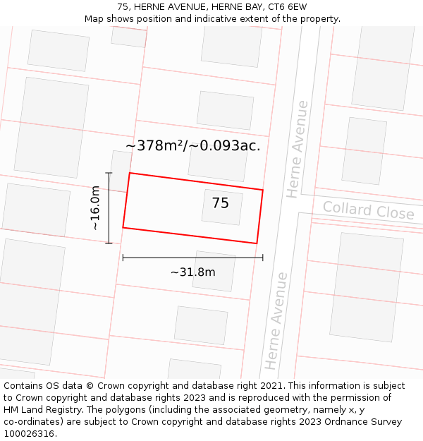 75, HERNE AVENUE, HERNE BAY, CT6 6EW: Plot and title map