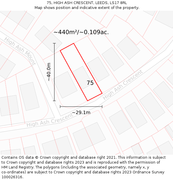 75, HIGH ASH CRESCENT, LEEDS, LS17 8RL: Plot and title map