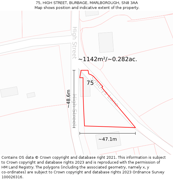 75, HIGH STREET, BURBAGE, MARLBOROUGH, SN8 3AA: Plot and title map