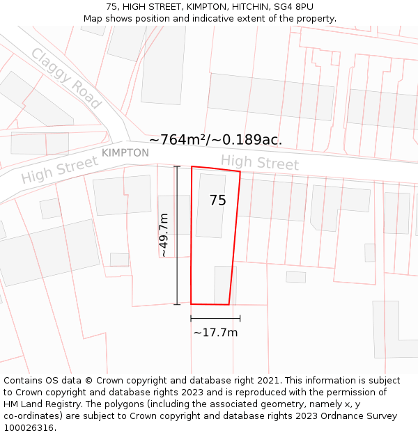 75, HIGH STREET, KIMPTON, HITCHIN, SG4 8PU: Plot and title map