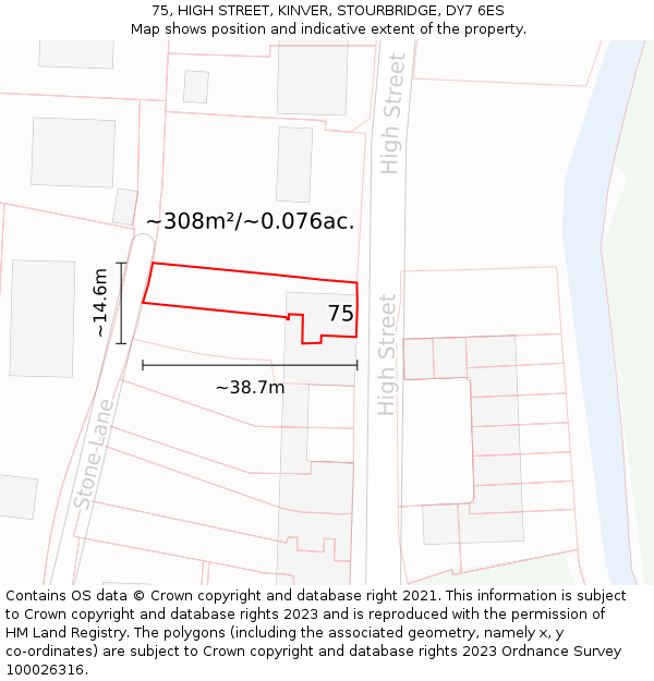 75, HIGH STREET, KINVER, STOURBRIDGE, DY7 6ES: Plot and title map