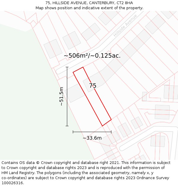 75, HILLSIDE AVENUE, CANTERBURY, CT2 8HA: Plot and title map