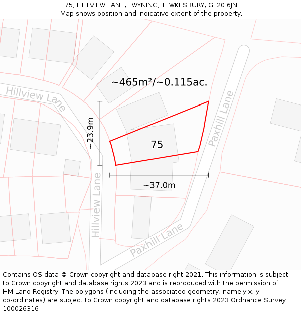 75, HILLVIEW LANE, TWYNING, TEWKESBURY, GL20 6JN: Plot and title map