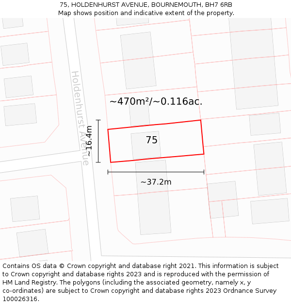 75, HOLDENHURST AVENUE, BOURNEMOUTH, BH7 6RB: Plot and title map