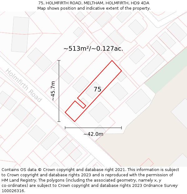 75, HOLMFIRTH ROAD, MELTHAM, HOLMFIRTH, HD9 4DA: Plot and title map