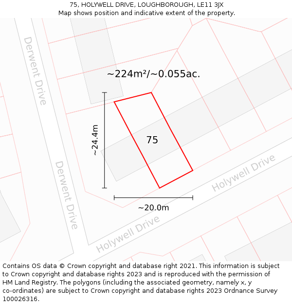 75, HOLYWELL DRIVE, LOUGHBOROUGH, LE11 3JX: Plot and title map