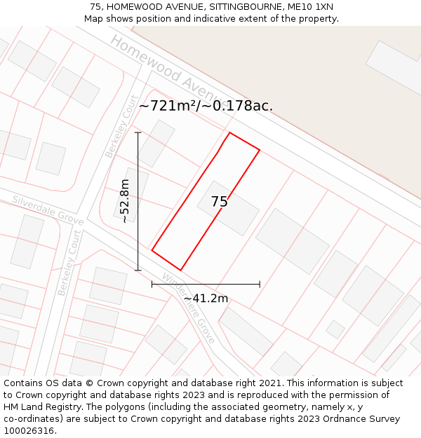 75, HOMEWOOD AVENUE, SITTINGBOURNE, ME10 1XN: Plot and title map