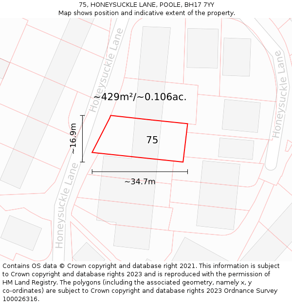 75, HONEYSUCKLE LANE, POOLE, BH17 7YY: Plot and title map