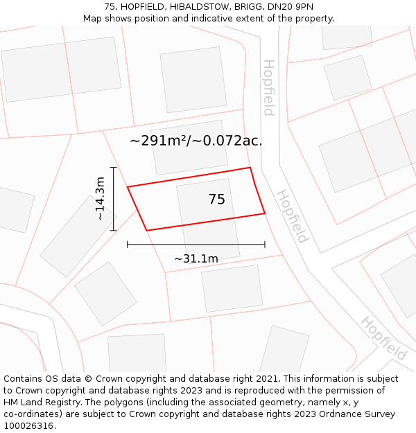 75, HOPFIELD, HIBALDSTOW, BRIGG, DN20 9PN: Plot and title map