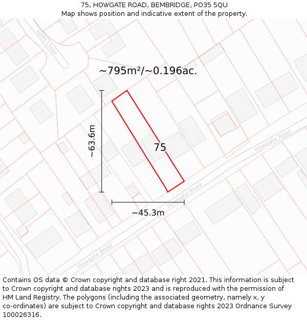 75, HOWGATE ROAD, BEMBRIDGE, PO35 5QU: Plot and title map