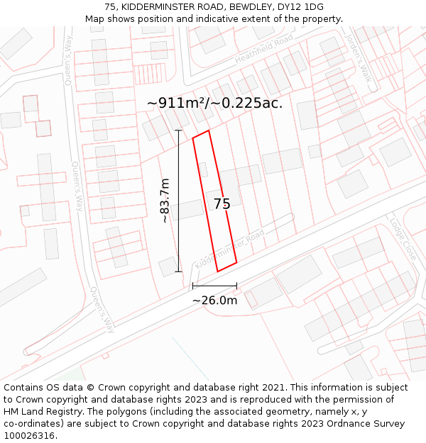 75, KIDDERMINSTER ROAD, BEWDLEY, DY12 1DG: Plot and title map