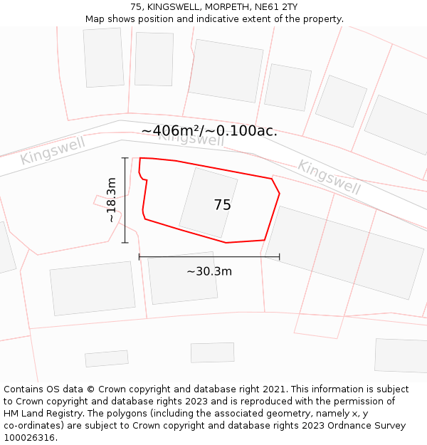 75, KINGSWELL, MORPETH, NE61 2TY: Plot and title map