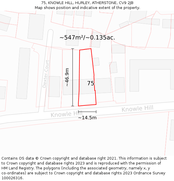 75, KNOWLE HILL, HURLEY, ATHERSTONE, CV9 2JB: Plot and title map