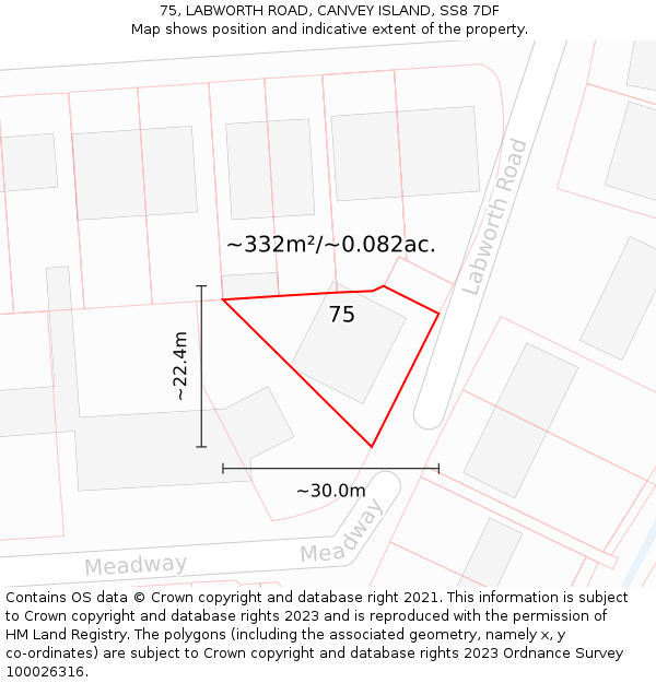75, LABWORTH ROAD, CANVEY ISLAND, SS8 7DF: Plot and title map