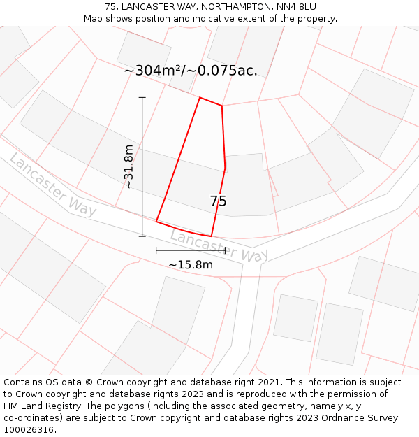 75, LANCASTER WAY, NORTHAMPTON, NN4 8LU: Plot and title map