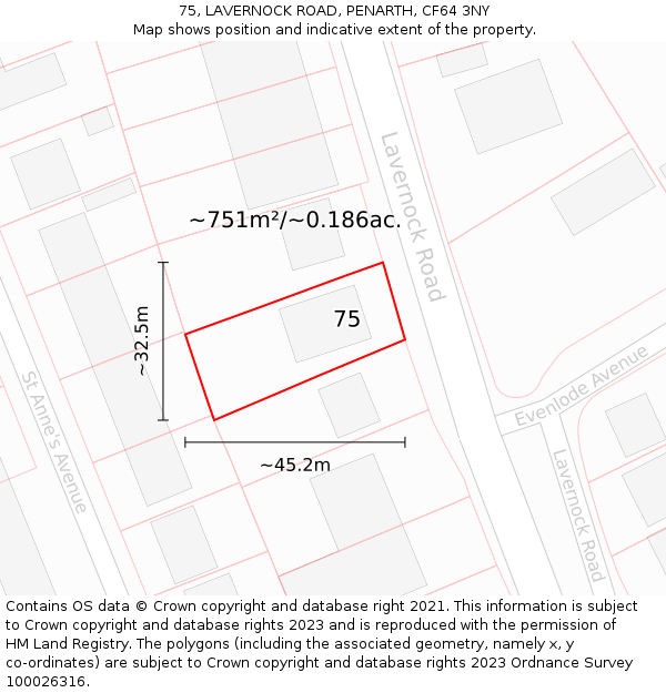 75, LAVERNOCK ROAD, PENARTH, CF64 3NY: Plot and title map