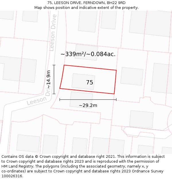 75, LEESON DRIVE, FERNDOWN, BH22 9RD: Plot and title map