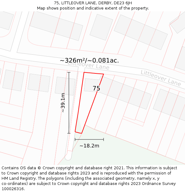 75, LITTLEOVER LANE, DERBY, DE23 6JH: Plot and title map