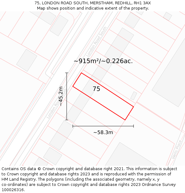 75, LONDON ROAD SOUTH, MERSTHAM, REDHILL, RH1 3AX: Plot and title map